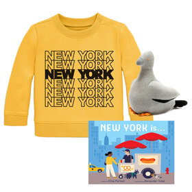 Baby Gift Set: NEW YORK Tile Sweatshirt Taxi Yellow 6-12m,  Pigeon Rattle, New York Is...