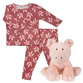 Baby Gift Set: Leafy Dusty Rose Playset 6m, Paddy Pig Pink 10"