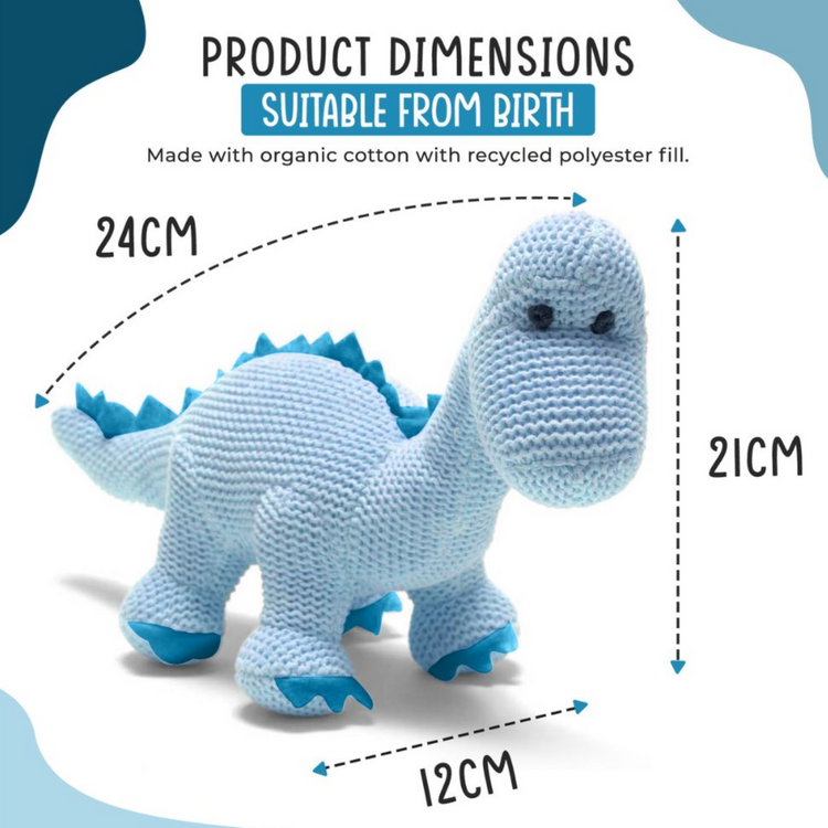 Baby Gift Set: Wings Blue Grey Stripe Playset 6m, Organic Cotton Dinosaur Blue Baby Rattle