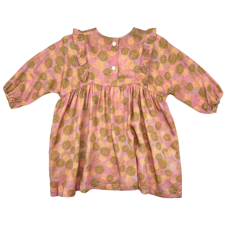 Lucky Wang Green Gold Floral Dots Dolli Dress