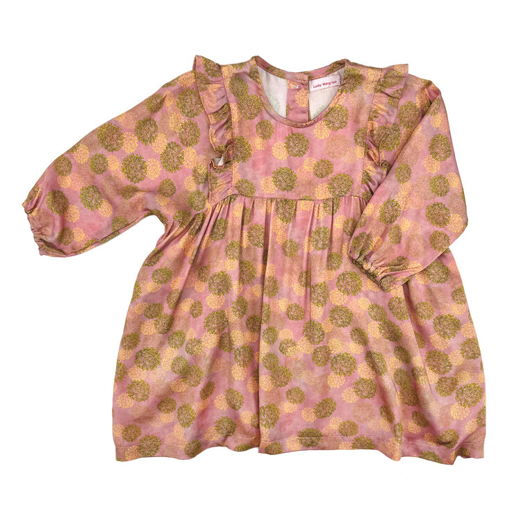 Lucky Wang Green Gold Floral Dots Dolli Dress