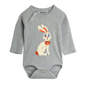 Mini Rodini Rabbit Appliqué Grey L/S Onesie
