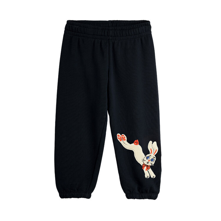Mini Rodini Rabbit Appliqué Black Infant Sweatpants
