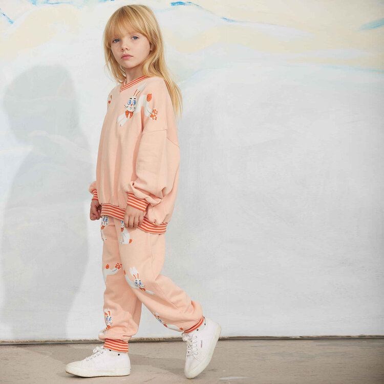 Mini Rodini Rabbits Cuffed Pink Sweatpants