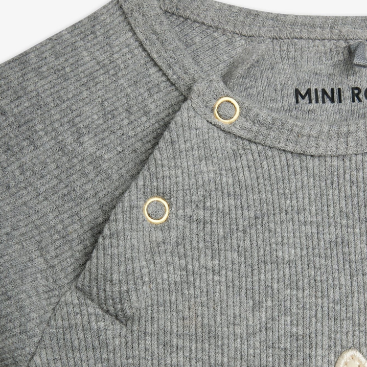 Mini Rodini Rabbit Appliqué Grey L/S Onesie