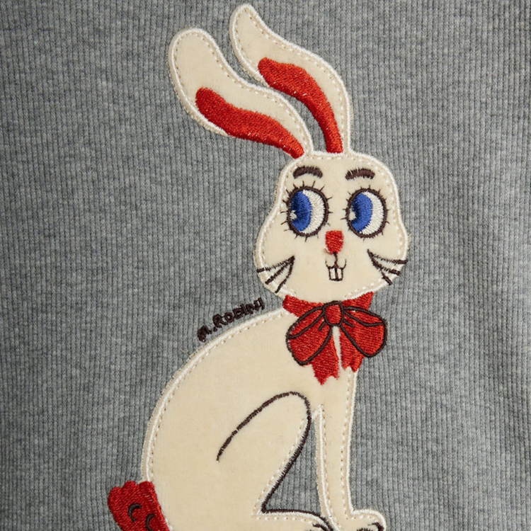 Mini Rodini Rabbit Appliqué Grey L/S Onesie