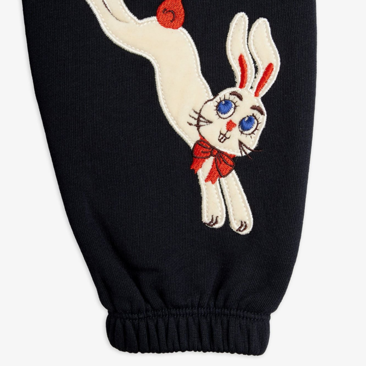 Mini Rodini Rabbit Appliqué Black Infant Sweatpants