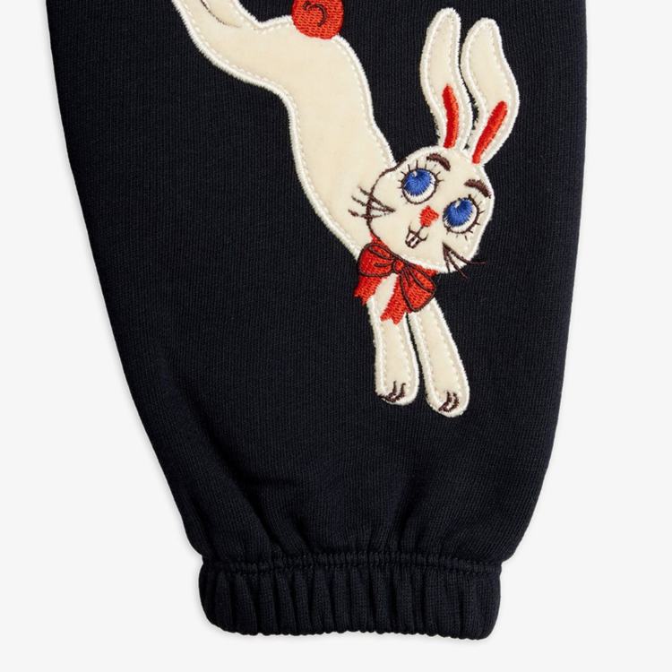 Mini Rodini Rabbit Appliqué Black Sweatpants