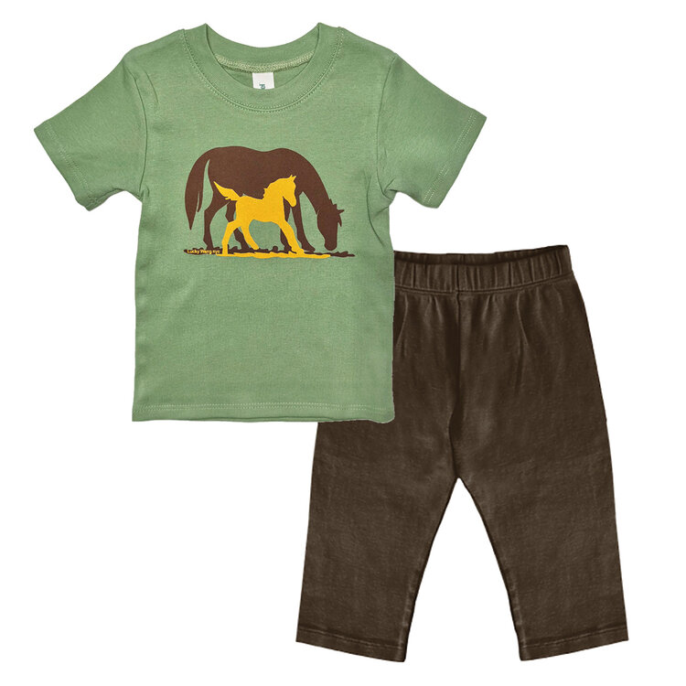 Baby Gift Set: Horses Infant Tee & Pants Set 6m, Pony Plush 12"