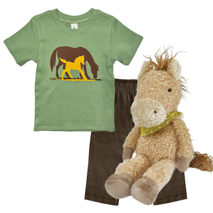 Baby Gift Set: Horses Infant Tee & Pants Set 6m, Pony Plush 12"