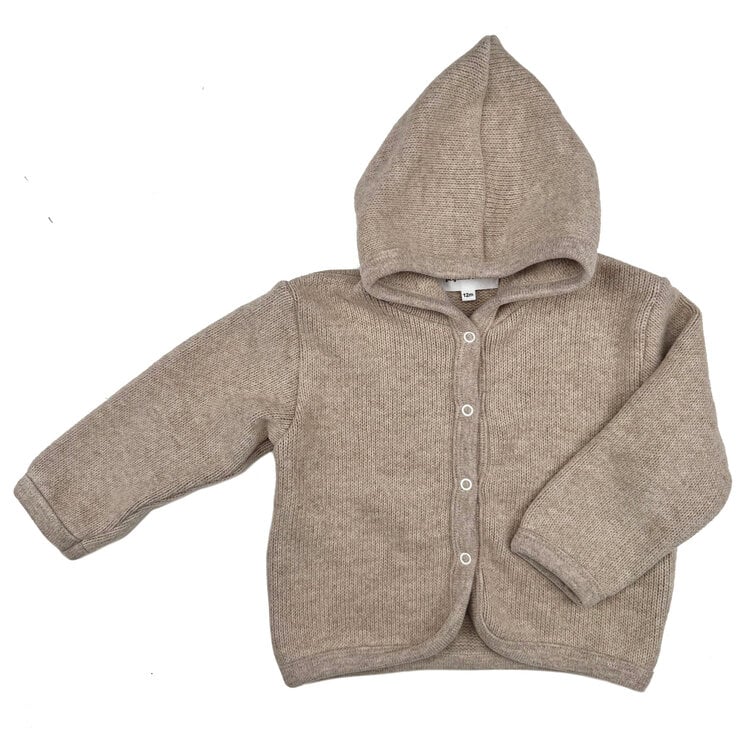 Pequeño Tocón Tender Tan Cardigan With Hood Cotton Blend