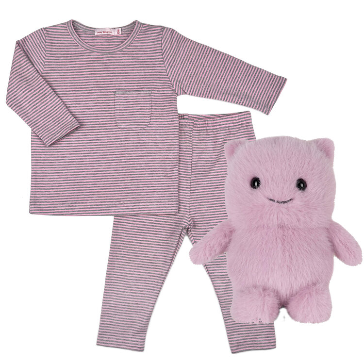 Baby Gift Set: Wings Pink Grey Stripes Playset 6m, Glimpy 10" Purple