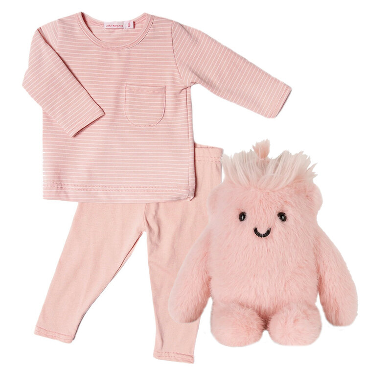 Baby Gift Set:  Stripes Baby Pink Playset  6m,  Mumbel 8" Pink