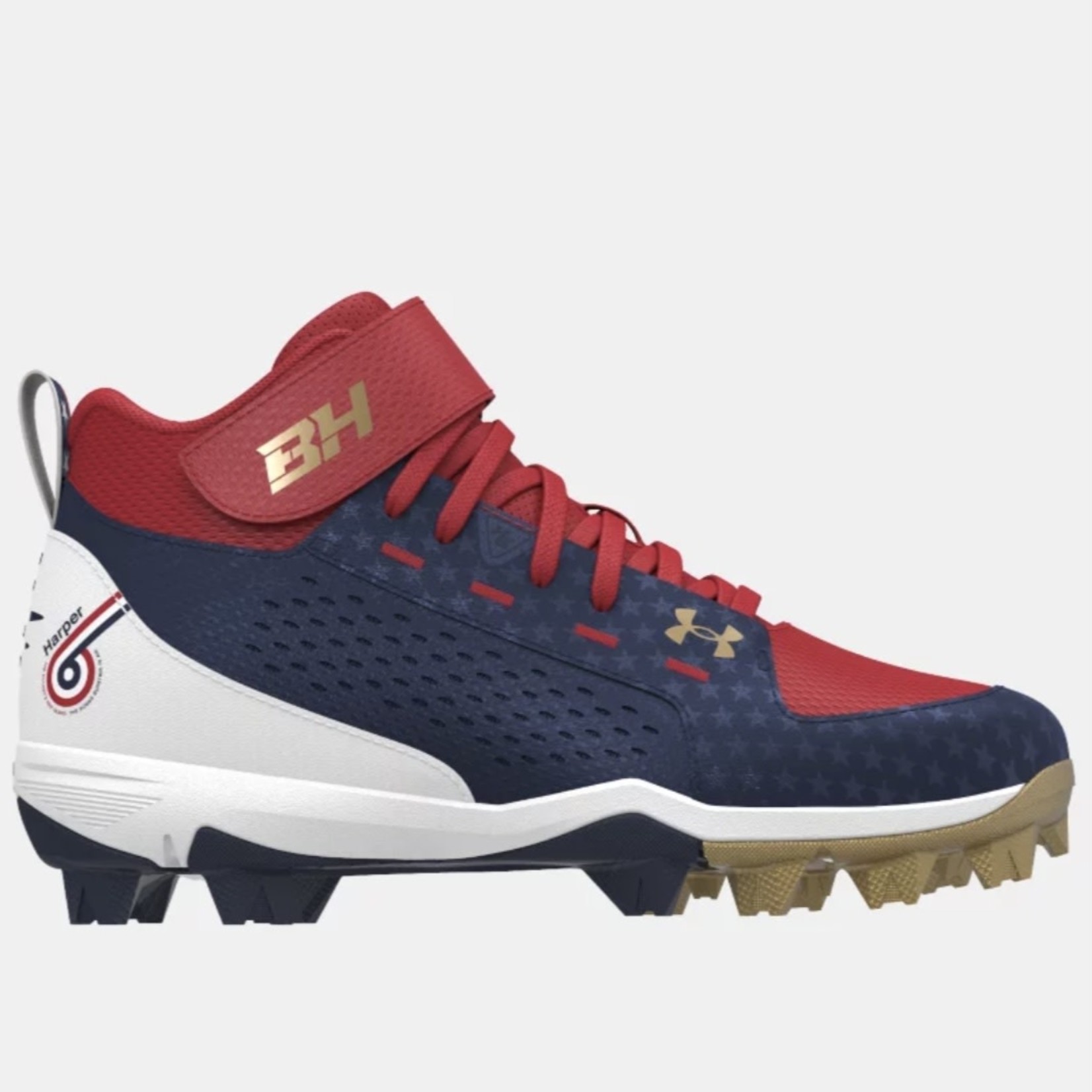 Under Armour Harper 7 USA Mid RM Jr. Youth Baseball Cleats - Red / White / Blue 3.5