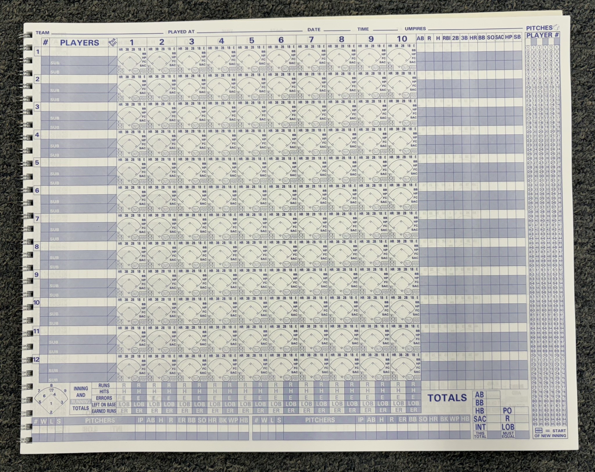 Big Red Baseball Scorebook 12 Space Enlarged Format (14” x 11”)