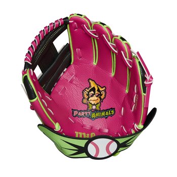 Wilson A200 EZ Catch™ Party Animals™ 10” T-Ball Glove - Hot Pink/Neon Green/Black