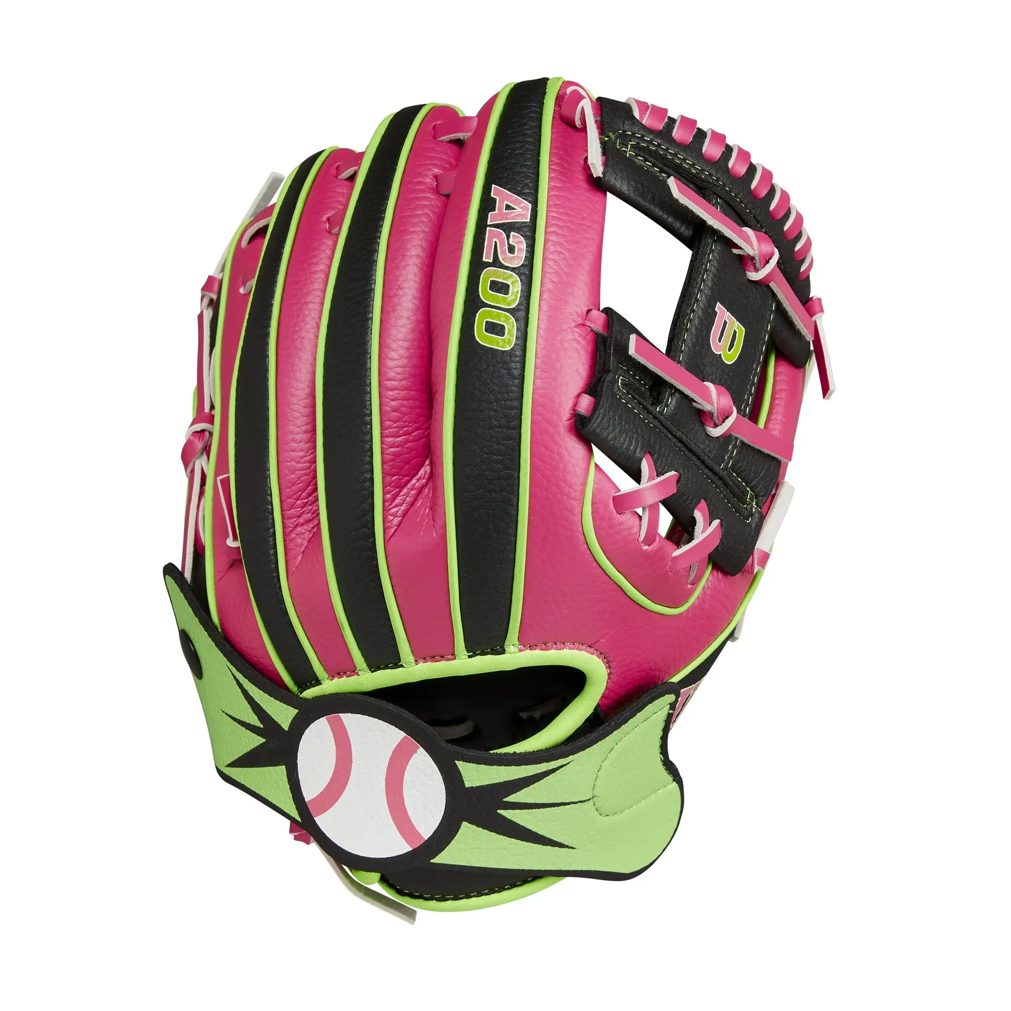 Wilson A200 EZ Catch™ Party Animals™ 10” T-Ball Glove - Hot Pink/Neon Green/Black