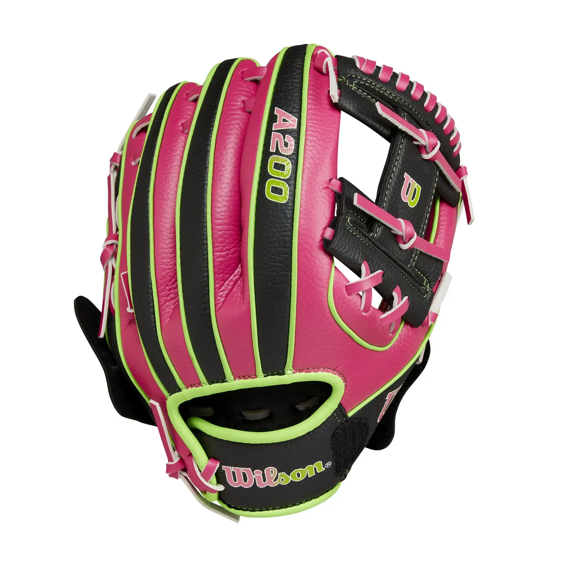 Wilson A200 EZ Catch™ Party Animals™ 10” T-Ball Glove - Hot Pink/Neon Green/Black
