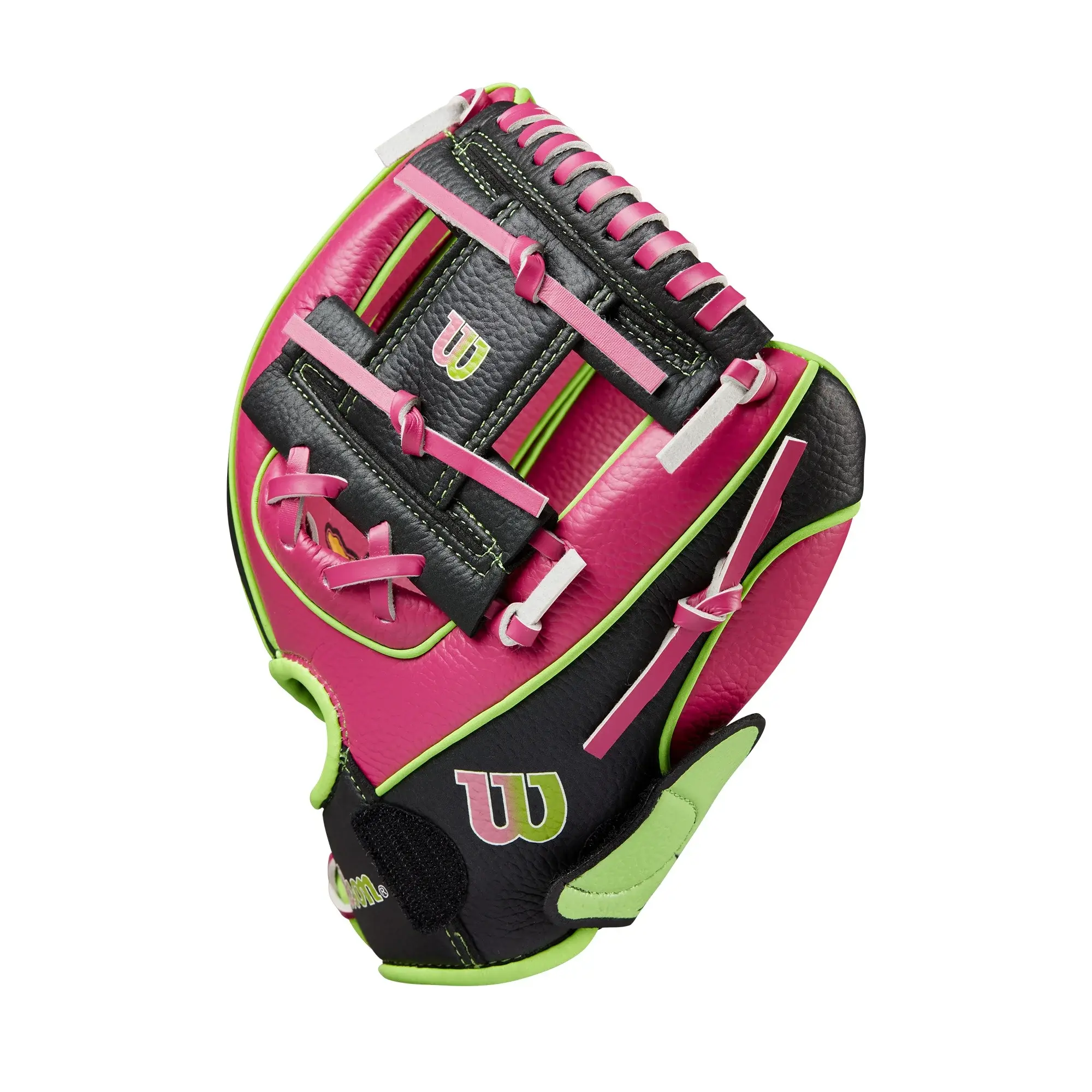 Wilson A200 EZ Catch™ Party Animals™ 10” T-Ball Glove - Hot Pink/Neon Green/Black