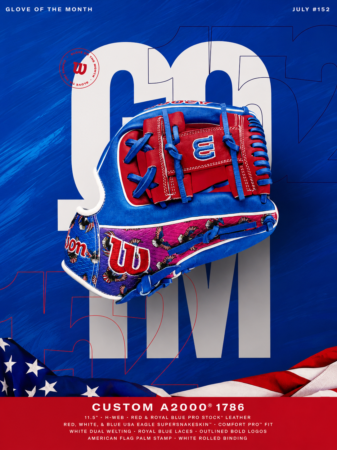 Wilson 2026 July GOTM 1786 USA Themed with Bald Eagle Printed Super Snake Skin 11.5" RHT