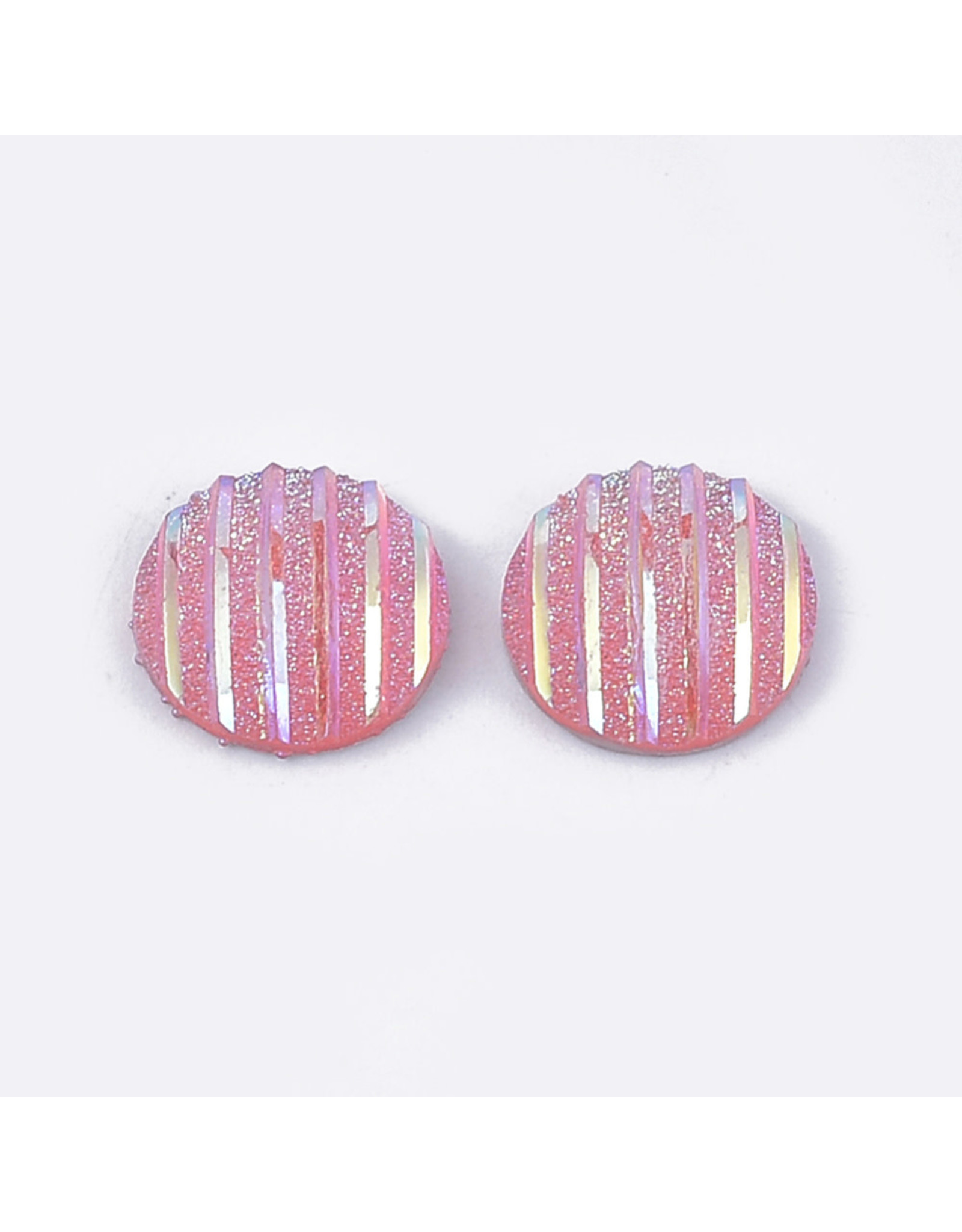 Stripes Round Resin Cabochon 12x3mm Pink x10