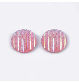 Stripes Round Resin Cabochon 12x3mm Pink x10