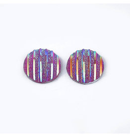 Stripes Round Resin Cabochon 12x3mm Medium Red x10