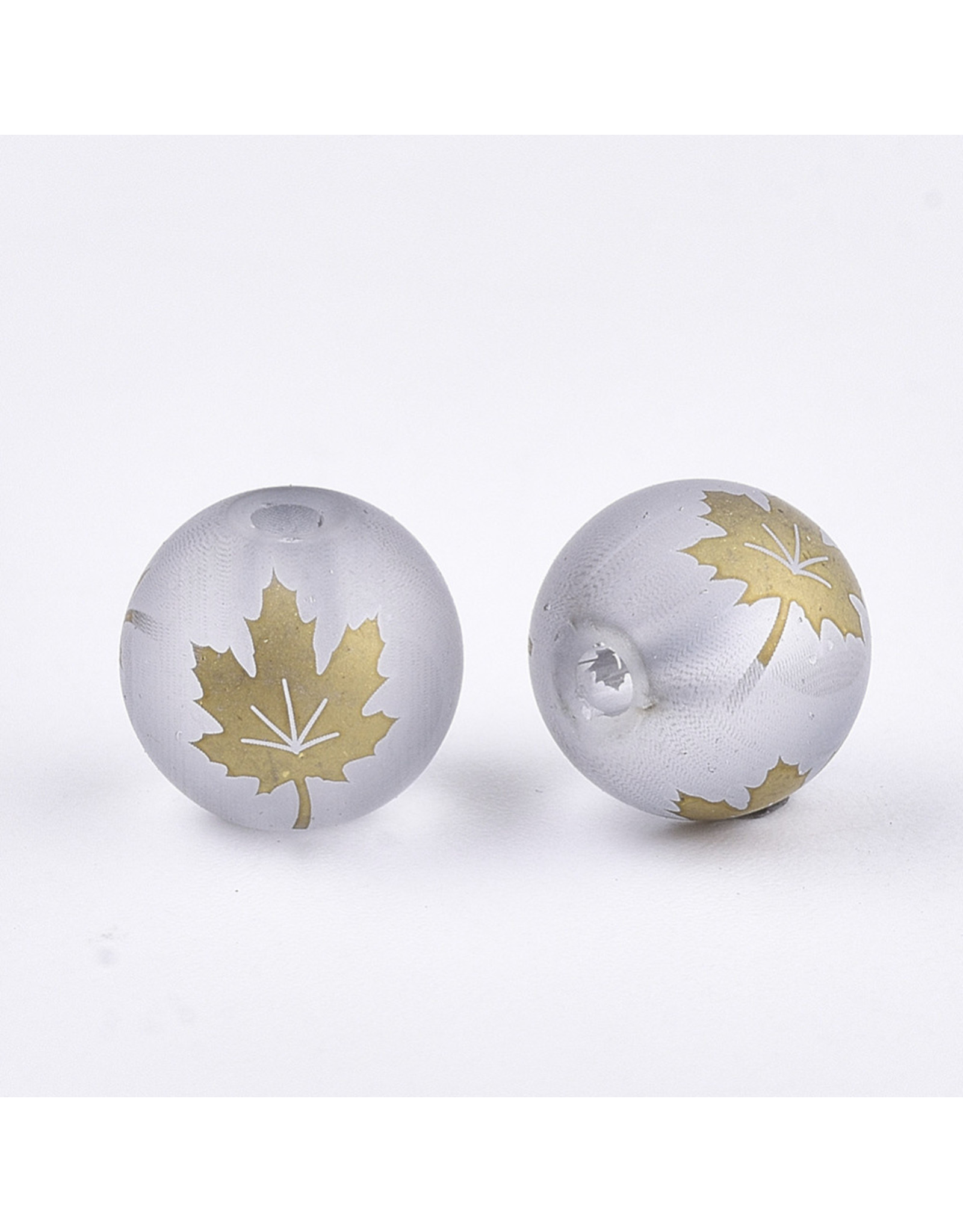 Round 8mm Grey Matte with Gold Maple Leaf x10