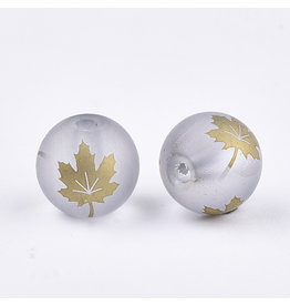 Round 8mm Grey Matte with Gold Maple Leaf x10