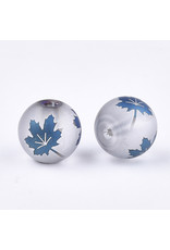 Round 8mm Clear Matte with Blue Maple Leaf x10