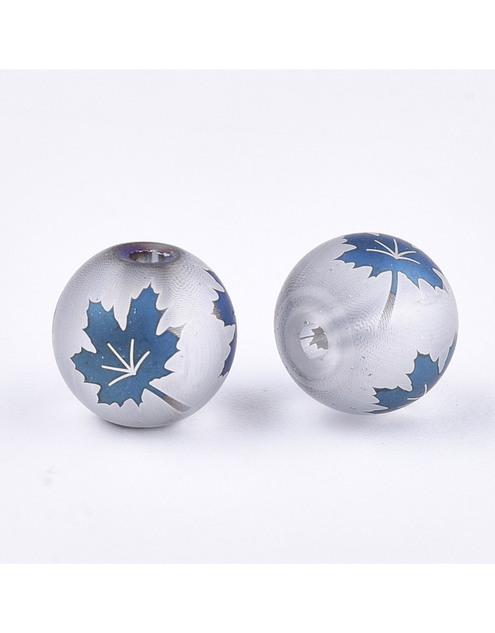 Round 8mm Clear Matte with Blue Maple Leaf x10