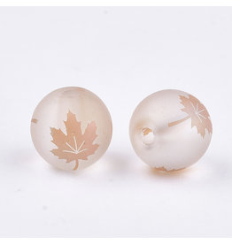 Round 8mm Clear Matte with Rose Gold Maple Leaf x10