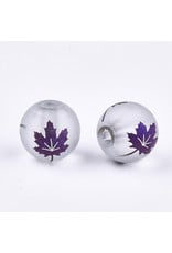 Round 8mm Clear Matte with Purple Maple Leaf x10