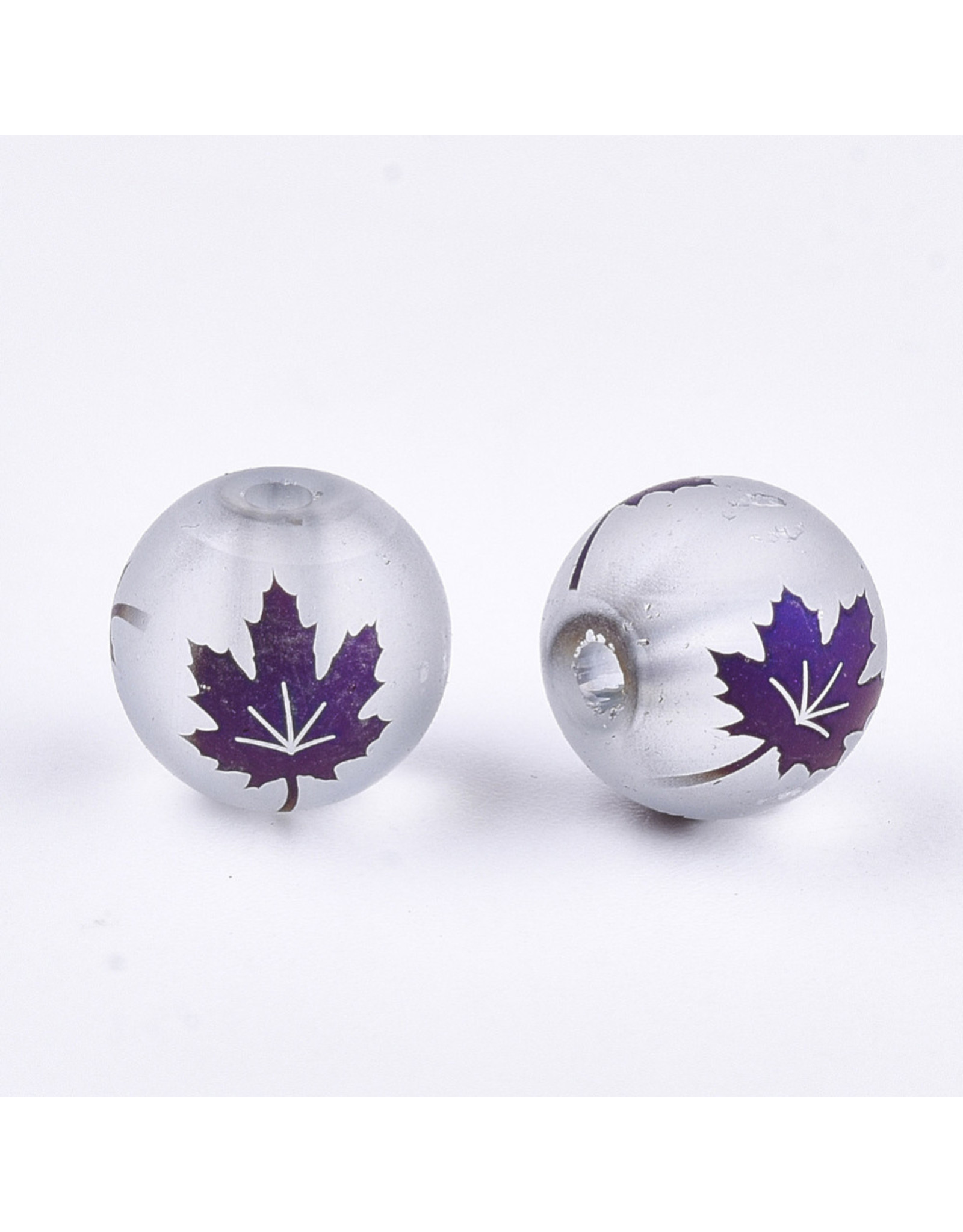 Round 8mm Clear Matte with Purple Maple Leaf x10