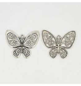 Butterfly Filgree Antique Silver 57x50mm  x10  NF