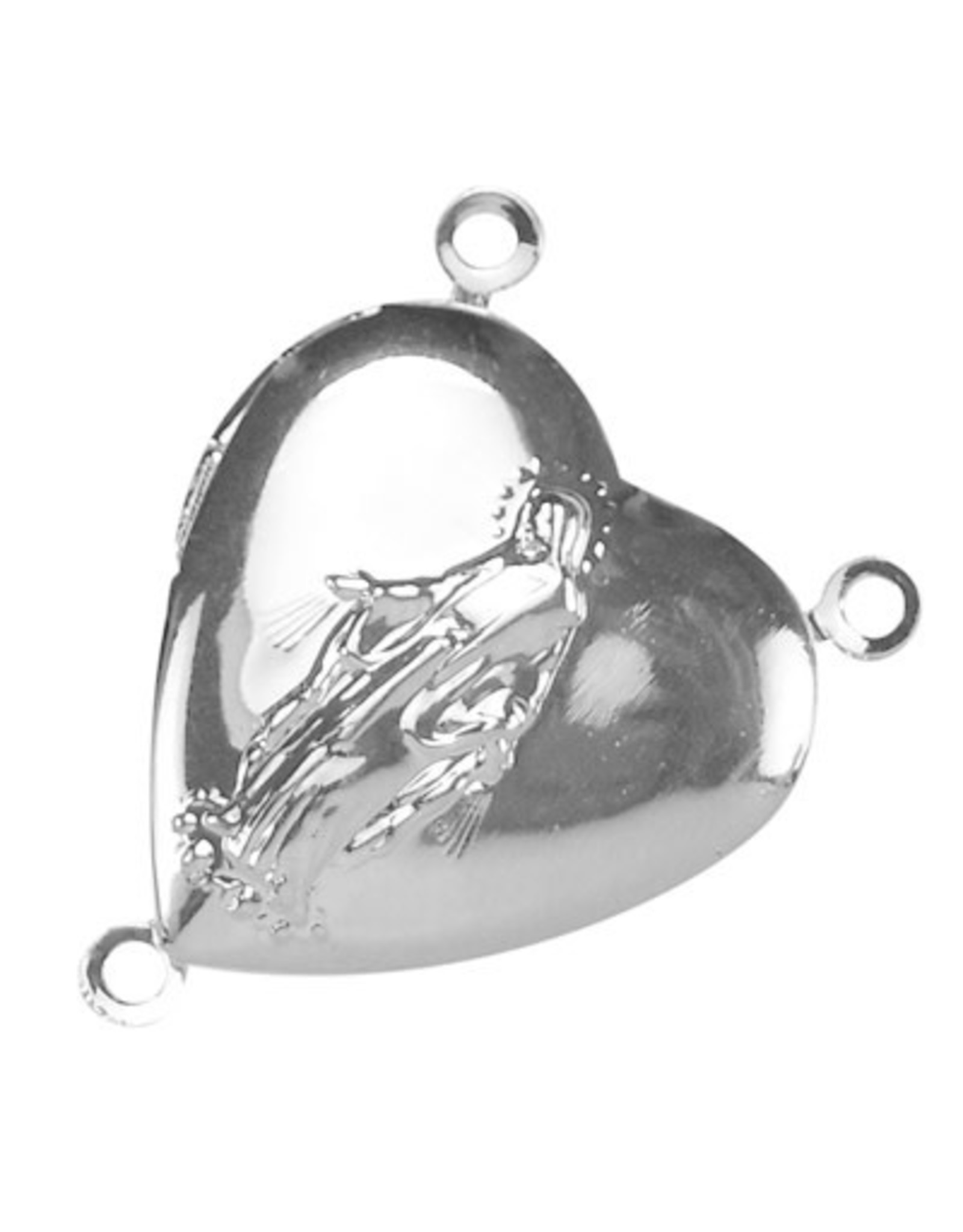 Mary Locket Rosary Link  Heart Shape (2to1) 25x20mm Silver x10
