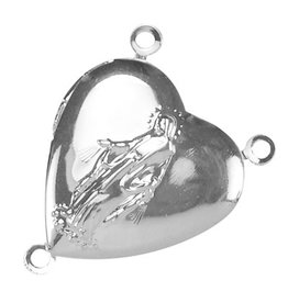 Mary Locket Rosary Link  Heart Shape (2to1) 25x20mm Silver x10