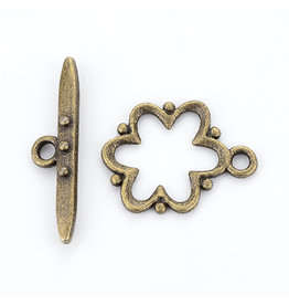 Toggle Clasp Flower 15mm Antique Brass  NF  x5