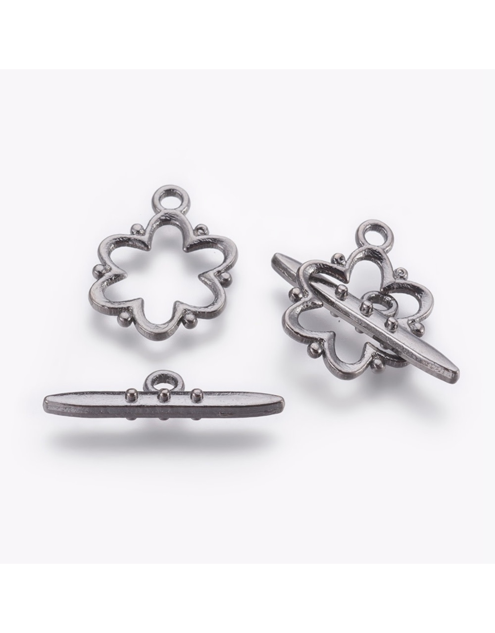 Toggle Clasp Flower 15mm Gun Metal  NF  x5