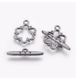 Toggle Clasp Flower 15mm Gun Metal  NF  x5