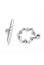 Toggle Clasp Flower 15mm Antique Silver  NF  x5
