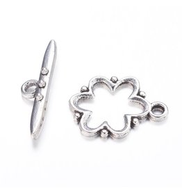 Toggle Clasp Flower 15mm Antique Silver  NF  x5