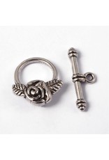 Toggle Clasp Rose 18mm Antique Silver NF  x10
