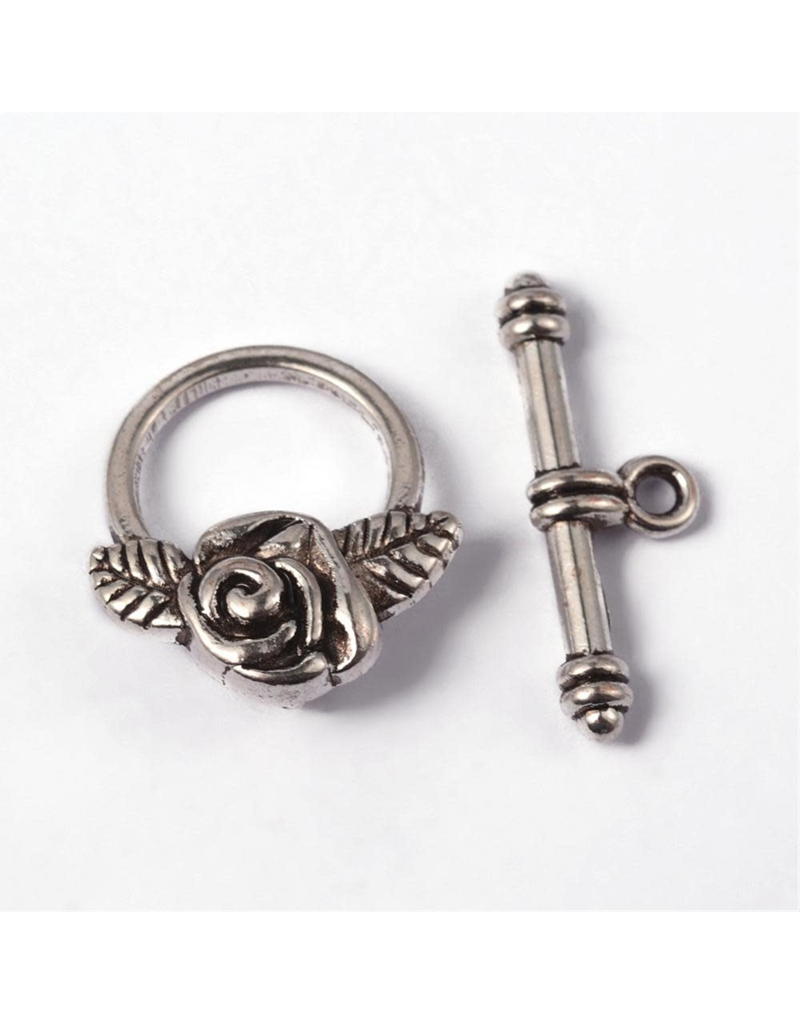 Toggle Clasp Rose 18mm Antique Silver NF  x10