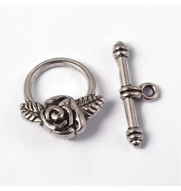Toggle Clasp Rose 18mm Antique Silver NF  x10