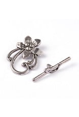 Toggle Clasp Flower 20mm Antique Silver  NF  x5