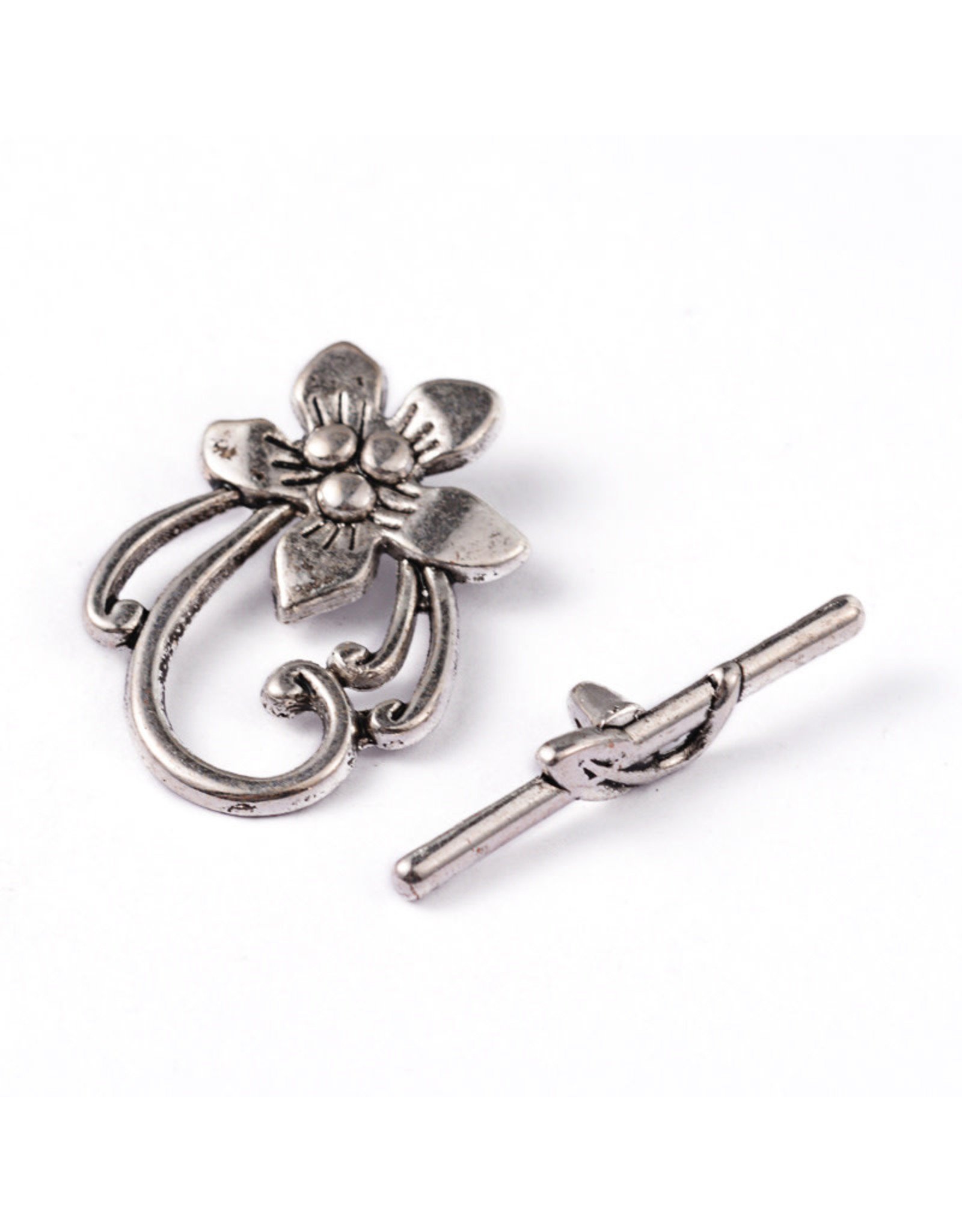 Toggle Clasp Flower 20mm Antique Silver  NF  x5