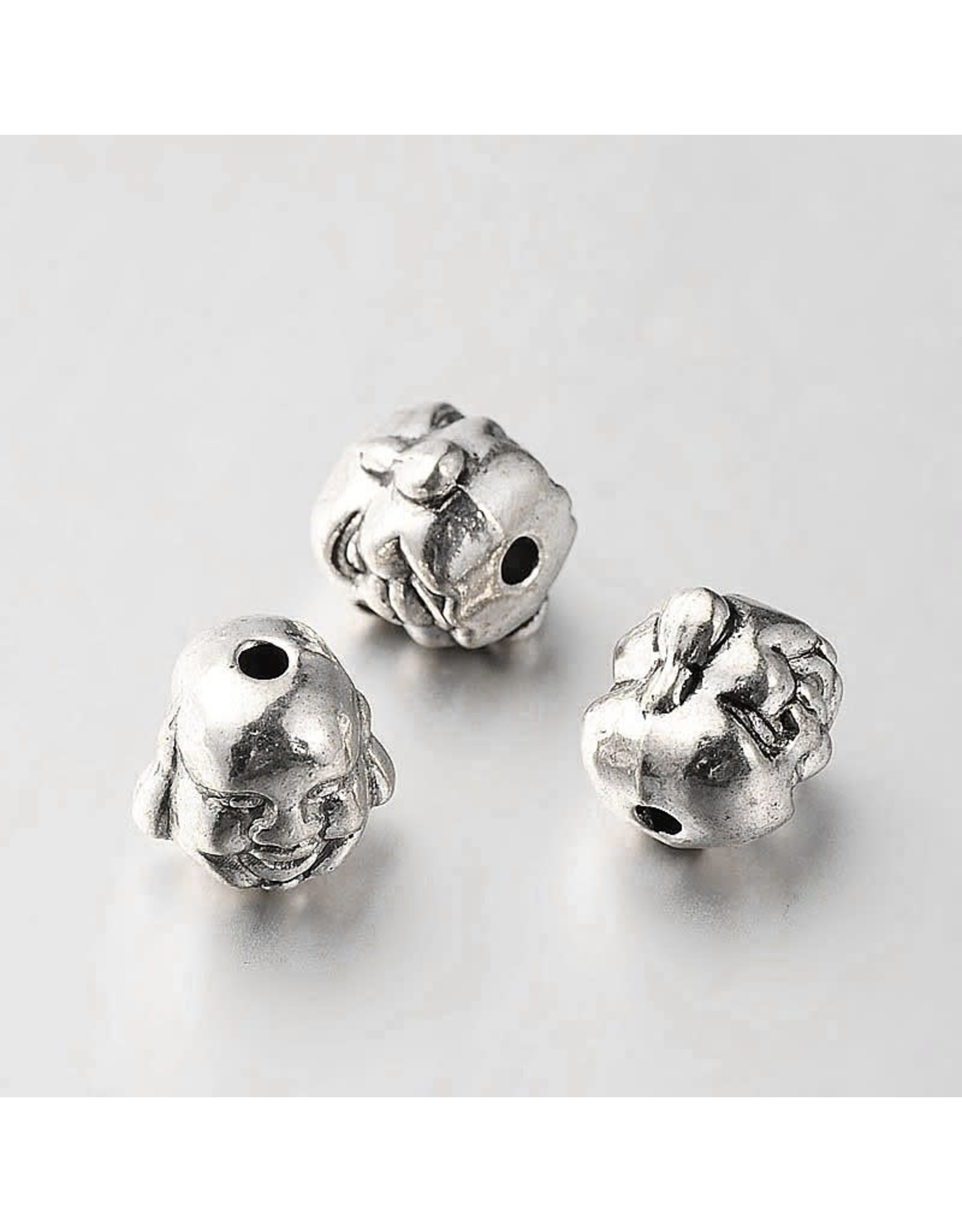 Buddha Head Bead Antique Silver 10mm  x5 NF