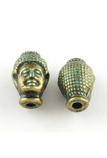 Buddha Head Guru Bead Bronze Green  13x9x8mm  x5