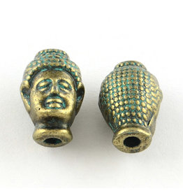 Buddha Head Guru Bead Bronze Green  13x9x8mm  x5